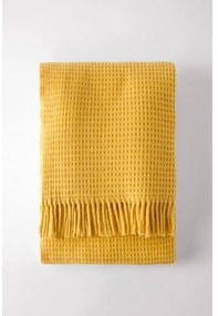 Żółty pled Euromant Waffle, 140x180 cm