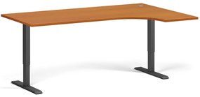 Narożne biurko z regulacją wysokości, 180x120 cm, 1 silnik, L/P, szara podstawa, czereśnia