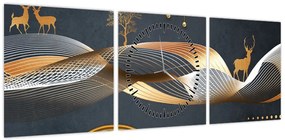 Obraz - Grafika z jeleniem (z zegarem) (90x30 cm)