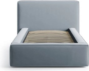 Jasnoniebieskie tapicerowane łóżko jednoosobowe ze schowkiem ze stelażem 90x200 cm Jodie – Micadoni