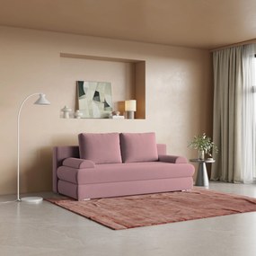 Masseno Sofa ASPERO z funkcją spania i pojemnikiem na pościel, Rozkładana sofa - Pudrowy róż, KRONOS 27