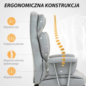 HOMCOM Ergonomiczne Krzesło Biurowe, Tapicerowane, z Podnóżkiem, Regulowana Oparcie, Obrotowe 360°, Jasnoszary