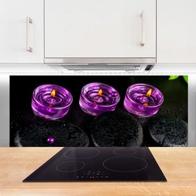 Panel Szklany do Kuchni Płomień Świecy I Kamienie