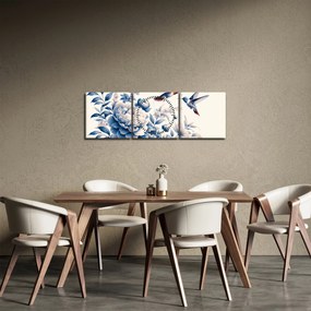 Obraz - Kolibry nad kwiatem (z zegarem) (90x30 cm)