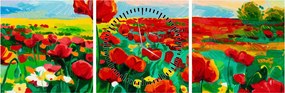 Obraz pola z makami (z zegarem) (90x30 cm)