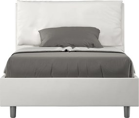 Łóżko wyposażone w stelaż z listwami tapicerowane 120x190 sztucznej skóry biały Antea Large