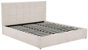 Łóżko ze skrzynią 200 x 200 cm - Tkanina - Beżowy - HOPEYA Pascala Morabito