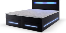 Masseno Łóżko kontynentalne MANU z podświetleniem LED i pojemnikiem na pościel - Czarny - MADRYT 9100 / 180x200 cm / Niebieski