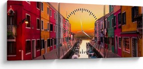 Obraz - Zachód słońca, wyspa Burano, Wenecja, Włochy (z zegarem) (90x30 cm)