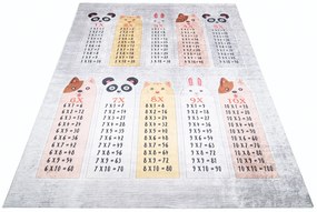Szaro-kolorowy dywan edukacyjny z tabliczką mnożenia F5-D14