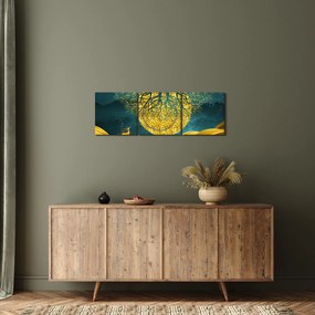 Obraz - Abstrakcja, złoty krajobraz (z zegarem) (90x30 cm)