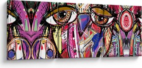 Obraz - Street art - sowa (z zegarem) (90x30 cm)