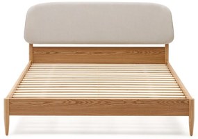 Beżowe łóżko dwuosobowe z litego drewna jesionowego ze stelażem 160x200 cm Octavia – Kave Home
