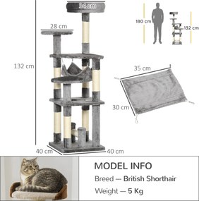 PawHut Drapak dla Kota Drzewko do Wspinania z Hamakiem Stabilny i Wytrzymały Szary | Aosom PL