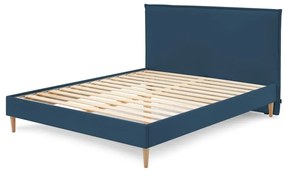 Niebieske tapicerowane łóżko dwuosobowe ze stelażem 180x200 cm Sary – Bobochic Paris