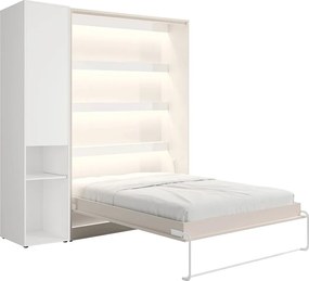 Łóżko chowane w szafie pionowe 140 x 200 cm - 1 kolumna do przechowywania - Z oświetleniem LED - Beżowe - RAPILI