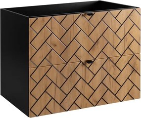Nowoczesna szafka pod umywalkę z 2 szufladami 80 cm czarny + dąb craft złoty Z5-P39