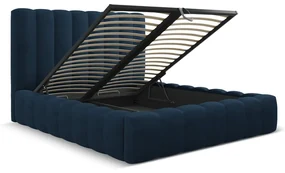 Ciemnoniebieskie tapicerowane łóżko dwuosobowe ze schowkiem i stelażem 200x200 cm Kelp – Micadoni Home