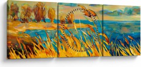Obraz - Zachód słońca nad jeziorem, obraz akrylowy (z zegarem) (90x30 cm)
