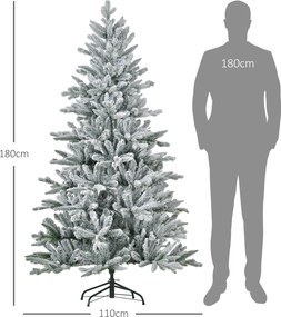 HOMCOM Choinka 180 cm, pokryta śniegiem, ognioodporna, z metalową podstawą, formowalne gałęzie, Zielona | Aosom PL