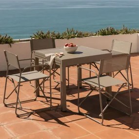 Zestaw Stołu 90-180x90 Cm Rozkładanego Z Aluminium Starmi Oraz 4 Składane Krzesła Reżyserskie Do Ogrodu Ze Stali Zurena Moka Brown - Sklum