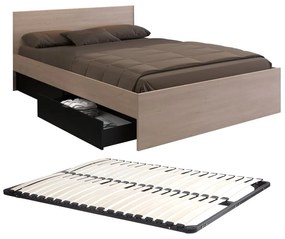 Łóżko z 2 szufladami 160 x 200 cm - Kolory: naturalny i czarny + stelaż - VELONA