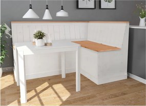 Biała regulowana ławka narożna z drewna sosnowego ze schowkiem Støraa Silas