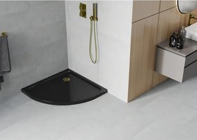 Mexen Flat brodzik półokrągły slim 100 x 100 cm, czarny, syfon złoty - 41701010G