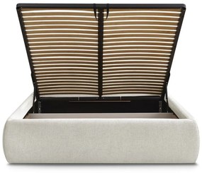 Beżowe tapicerowane łóżko dwuosobowe ze schowkiem/bez zagłówka ze stelażem 180x200 cm Inera – Bobochic Paris