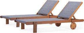 Leżak z drewna egzotycznego "Saïgon" - Klon - Szary - Zestaw 2 szt.