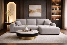 Narożnik w kształcie L z funkcją spania i pojemnikiem Ivo XL, tkanina welurowa Salvador, Szary, Prawy