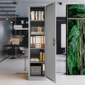 Biurowa szafa metalowa na akta ALEX, 450 x 1850 x 400 mm, szara