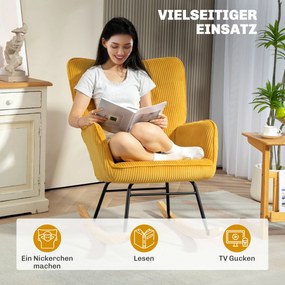 HOMCOM Krzesło bujane vintage, zakrzywione płózki, grube wypełnienie, buk &amp; stal, Żółte