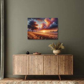 Obraz na szkle – Zachód słońca na polu (70x50 cm)