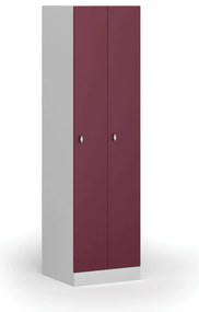 Szafka ubraniowa wąska, 2-drzwiowa, 1850 x 500 x 500 mm, demontaż, zamek obrotowy, drzwi czerwone