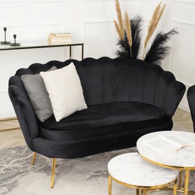 Sofa ZENDAYA Dwuosobowa Czarna Muszelka Glamour do Salonu