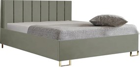 Łóżko tapicerowane MALIBU, wezgłowie, obicie MONOLITH, pojemnik na pościel, podnośnik gazowy, wysokość spania 39 cm, 140x200 cm, Ciemo Zielony