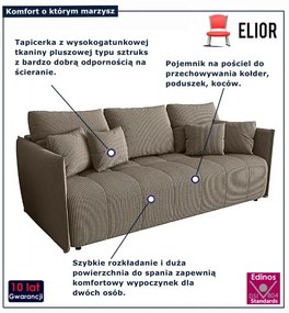 Jasnobrązowa sztruksowa sofa z funkcją spania M8-K90