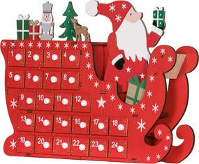 HOMCOM Kalendarz adwentowy Święty Mikołaj na saniach, 24 przegródki, wielokrotnego użytku, 22,5x8x36 cm, Czerwony