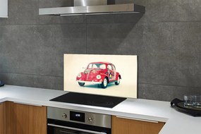 Panel szklany do Kuchni Czerwony Samochód w Kwiaty