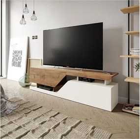 Mebel TV "Ceelias" Biały/Ciemnobrązowy z Przestronnym Schowkiem i Systemem Otwierania Push to Open - 160 x 35 x 46 cm