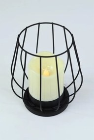 Świecznik metalowy, świeca LED, ciepła biała, czarny / biały