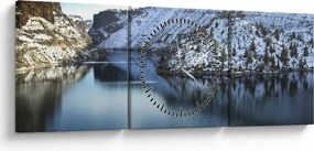 Obraz - zimowy krajobraz z jeziorem (z zegarem) (90x30 cm)
