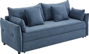 Sofa 3-osobowa rozkładana z niebieskiej tkaniny z siedziskiem z pianki z pamięcią kształtu SITALA