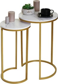 Zestaw 2 stolików bocznych MCW-K46,  biało-złoty