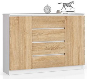 Skandynawska komoda do salonu biały + dąb sonoma - Liv 3X 140 cm