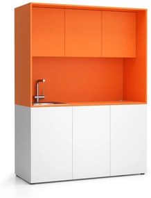 Kuchnia biurowa NIKA ze zlewem i kranem 1481 x 600 x 2000 mm, Pomarańczowy, lewo