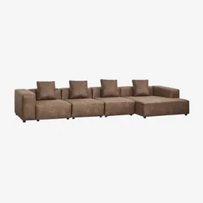 Modułowa Sofa Z Szezlongiem Prawym, 4-częściowa (↔︎420 Cm) Z Wysokim Podłokietnikiem Bruna Zamsz W Kolorze Brązowej Kawy - Sklum