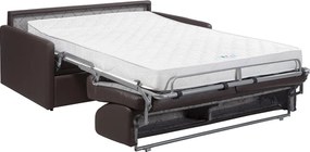 Kanapa 3-osobowa rozkładana typu express z brązowej ekoskóry z siedziskiem z pianki z pamięcią kształtu - Powierzchnia spania 140 cm - Materac 18 cm CALIFE