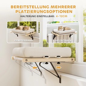 PawHut Domek dla kota z uchwytem na parapety i grzejniki, poduszka, drewniana rama, biały